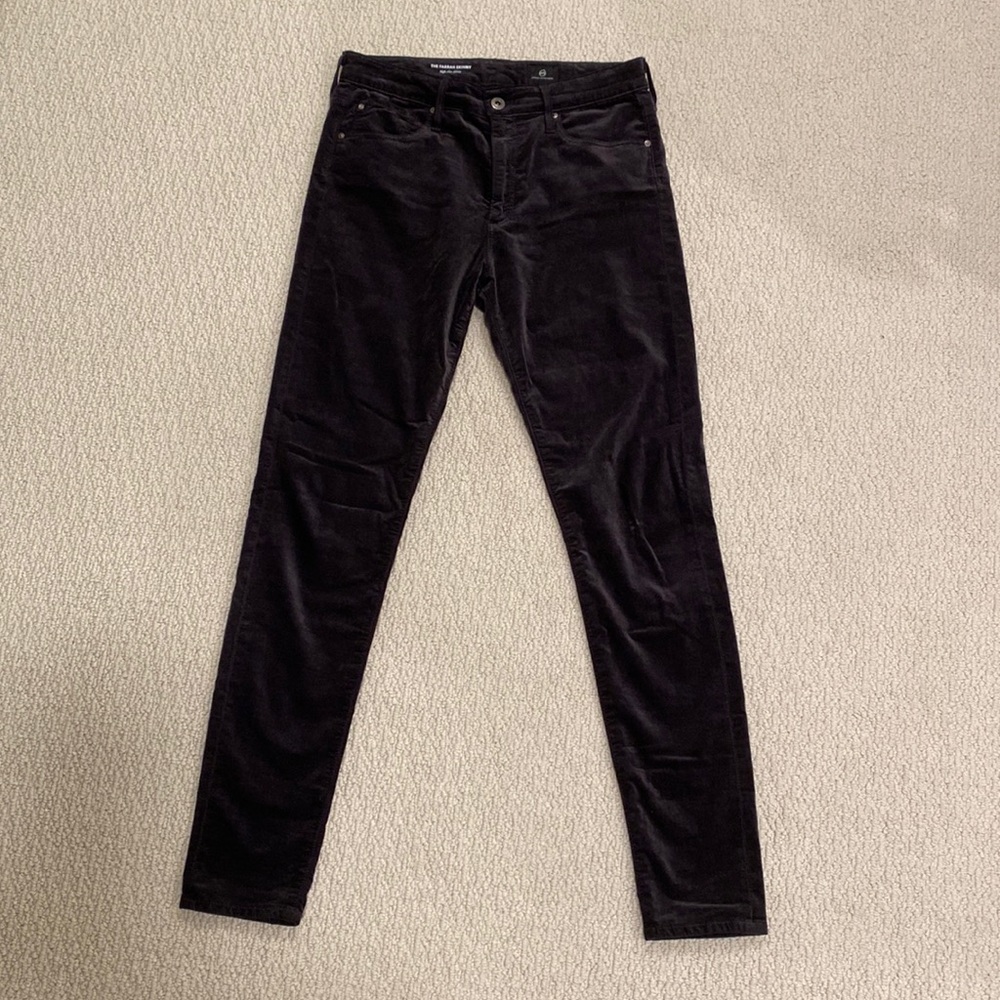 AG Adriano Goldschmied Charcoal Velvet Velour Farrah Skinny Size 29R